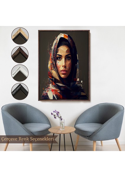 Çerçeveli Dekoratif Kanvas Tablo, Efektli Siyahi Kadın Portresi TABLO-7837