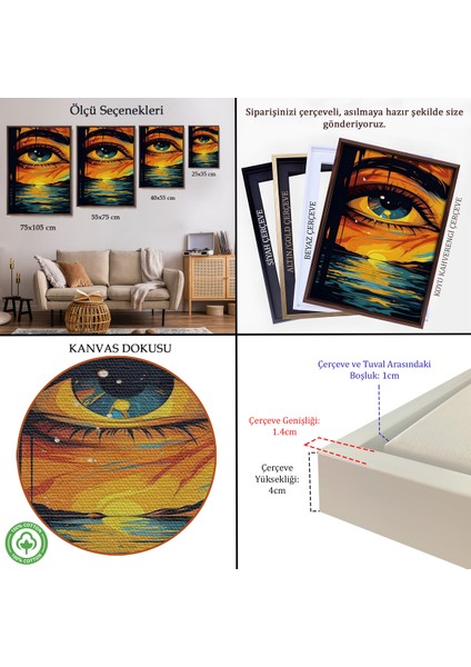 Çerçeveli Dekoratif Kanvas Tablo, Deniz Üzerindeki Güzel Göz TABLOSU-7861 indirimleri