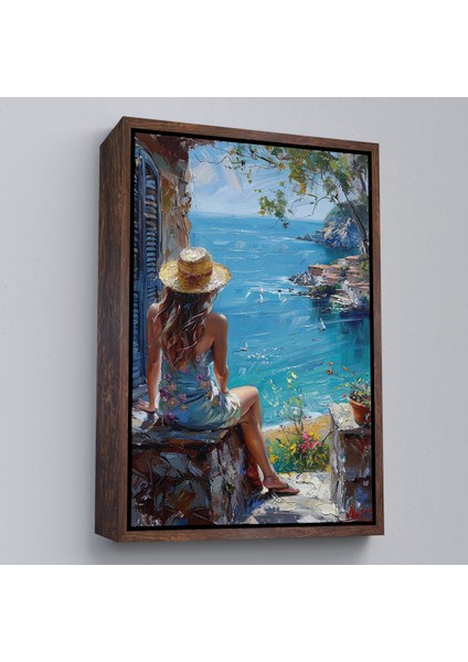 Çerçeveli Dekoratif Kanvas Tablo, Deniz Manzarasını Izleyen Kadın TABLOSU-7866