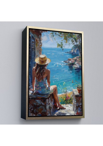 Çerçeveli Dekoratif Kanvas Tablo, Deniz Manzarasını Izleyen Kadın TABLOSU-7866 fiyatları