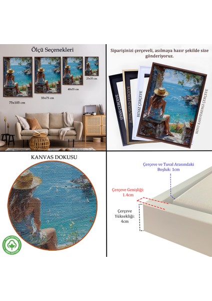 Çerçeveli Dekoratif Kanvas Tablo, Deniz Manzarasını Izleyen Kadın TABLOSU-7866 indirimleri