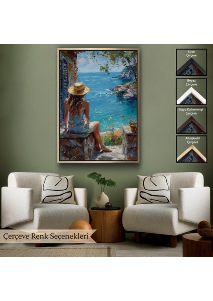 Çerçeveli Dekoratif Kanvas Tablo, Deniz Manzarasını Izleyen Kadın TABLOSU-7866