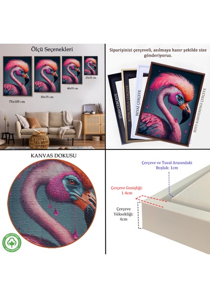 Çerçeveli Dekoratif Kanvas Tablo, Pembe Hippi Filamingo TABLO-7869 indirimleri