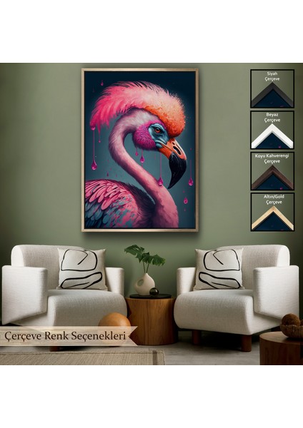 Çerçeveli Dekoratif Kanvas Tablo, Pembe Hippi Filamingo TABLO-7869