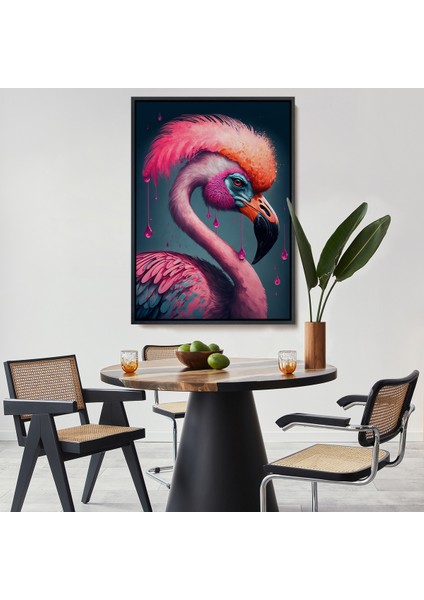 Çerçeveli Dekoratif Kanvas Tablo, Pembe Hippi Filamingo TABLO-7869