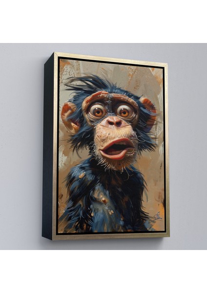 Çerçeveli Dekoratif Kanvas Tablo, Şaşkın Şempanze TABLOSU-7881 modelleri
