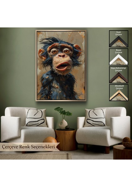 Çerçeveli Dekoratif Kanvas Tablo, Şaşkın Şempanze TABLOSU-7881