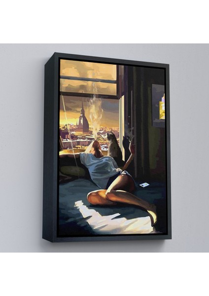 Çerçeveli Dekoratif Kanvas Tablo, Cam Kehomeında Sıgara Içen Kadın TABLOSU-7800