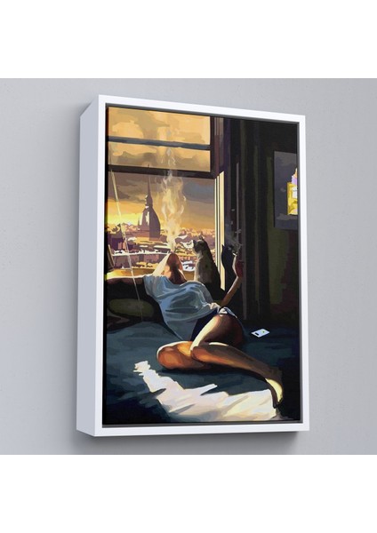 Çerçeveli Dekoratif Kanvas Tablo, Cam Kehomeında Sıgara Içen Kadın TABLOSU-7800 fırsatları