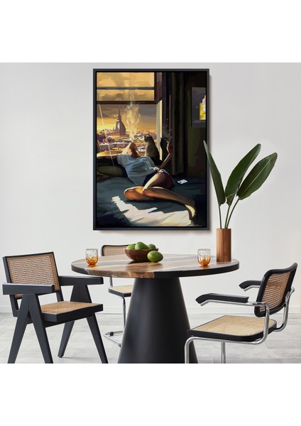 Çerçeveli Dekoratif Kanvas Tablo, Cam Kehomeında Sıgara Içen Kadın TABLOSU-7800