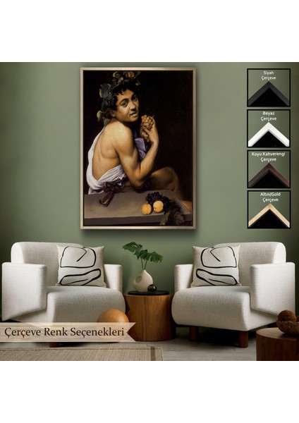 Çerçeveli Dekoratif Kanvas Tablo, Genç Hasta Bacchus - Caravaggio TABLO-7665