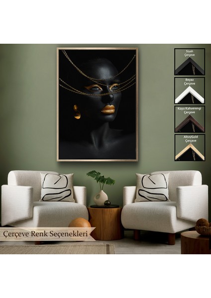 Çerçeveli Dekoratif Kanvas Tablo, Altın Detaylı Kadın TABLOSU-7879