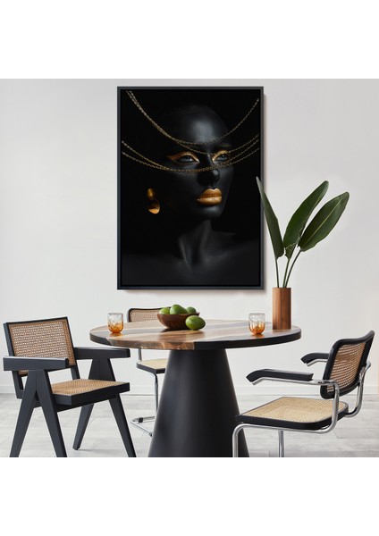 Çerçeveli Dekoratif Kanvas Tablo, Altın Detaylı Kadın TABLOSU-7879