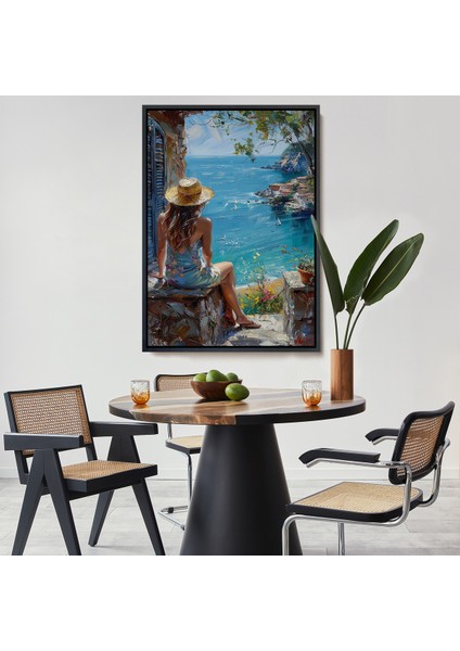 Çerçeveli Dekoratif Kanvas Tablo, Deniz Manzarasını Izleyen Kadın TABLOSU-7866