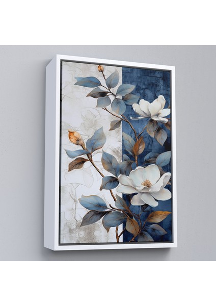 Çerçeveli Dekoratif Kanvas Tablo, Mavi ve Beyaz Çiçekler TABLOSU-7886 fırsatları