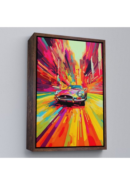 Çerçeveli Dekoratif Kanvas Tablo, Renkli Klasik Araba TABLOSU-7857
