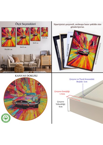 Çerçeveli Dekoratif Kanvas Tablo, Renkli Klasik Araba TABLOSU-7857 indirimleri