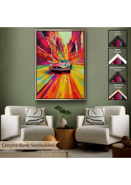 Çerçeveli Dekoratif Kanvas Tablo, Renkli Klasik Araba TABLOSU-7857