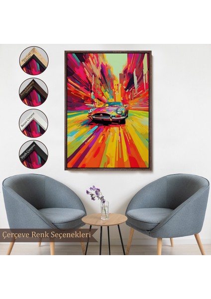 Çerçeveli Dekoratif Kanvas Tablo, Renkli Klasik Araba TABLOSU-7857