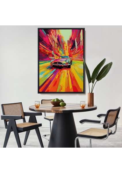 Çerçeveli Dekoratif Kanvas Tablo, Renkli Klasik Araba TABLOSU-7857