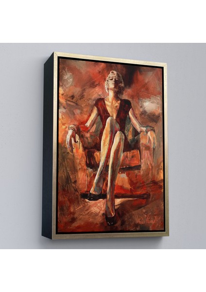 Çerçeveli Dekoratif Kanvas Tablo, Koltukta Oturan Kadın TABLOSU-7887