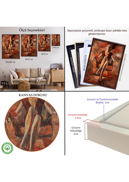 Çerçeveli Dekoratif Kanvas Tablo, Koltukta Oturan Kadın TABLOSU-7887 indirimleri