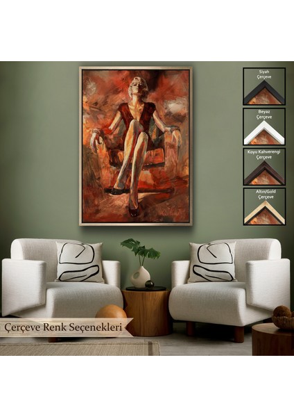 Çerçeveli Dekoratif Kanvas Tablo, Koltukta Oturan Kadın TABLOSU-7887
