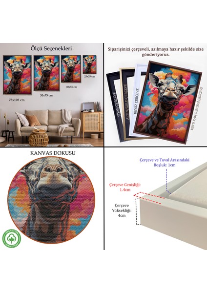 Çerçeveli Dekoratif Kanvas Tablo, Sevimli Zürafa TABLOSU-7773 indirimleri