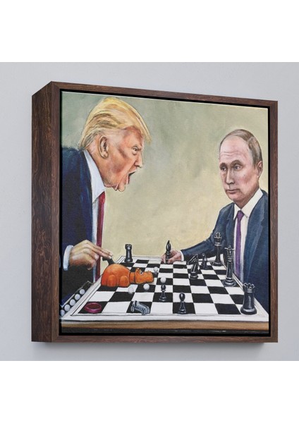 Çerçeveli Dekoratif Kanvas Tablo, Donald Trump - Vladimir Putin Santranç Oyhomeken TABLOSU-8316