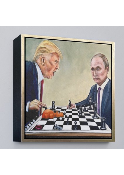 Çerçeveli Dekoratif Kanvas Tablo, Donald Trump - Vladimir Putin Santranç Oyhomeken TABLOSU-8316 fiyatları