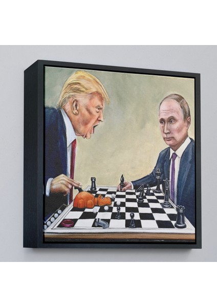Çerçeveli Dekoratif Kanvas Tablo, Donald Trump - Vladimir Putin Santranç Oyhomeken TABLOSU-8316 modelleri