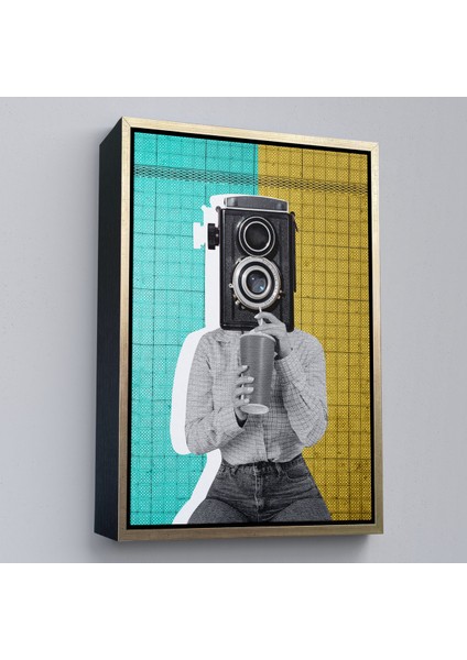 Çerçeveli Dekoratif Kanvas Tablo, Kamera Kafalı Soyut Kadın Pop Art TABLOSU-7872