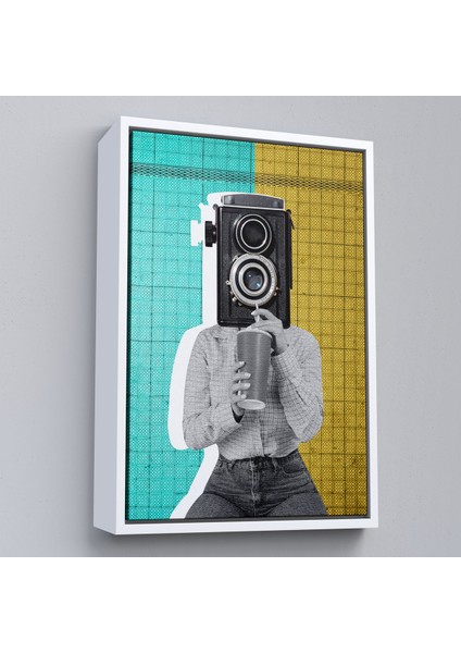 Çerçeveli Dekoratif Kanvas Tablo, Kamera Kafalı Soyut Kadın Pop Art TABLOSU-7872 fırsatları
