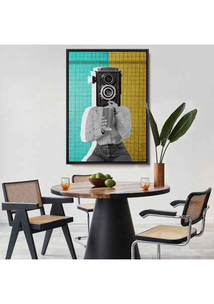 Çerçeveli Dekoratif Kanvas Tablo, Kamera Kafalı Soyut Kadın Pop Art TABLOSU-7872