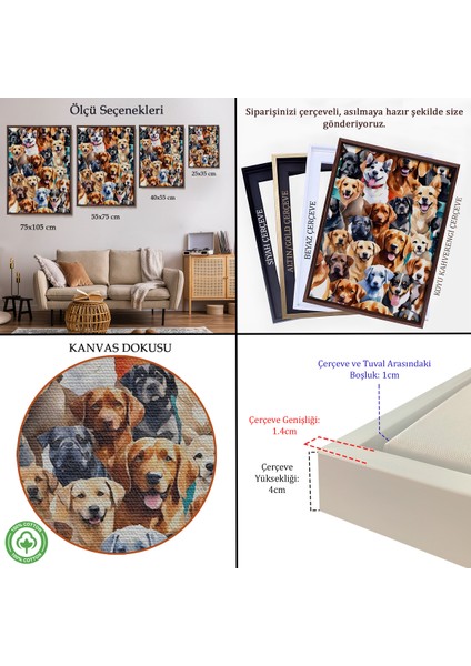 Çerçeveli Dekoratif Kanvas Tablo, Sevimli Köpekler TABLOSU-7920 indirimleri