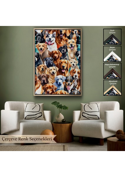 Çerçeveli Dekoratif Kanvas Tablo, Sevimli Köpekler TABLOSU-7920