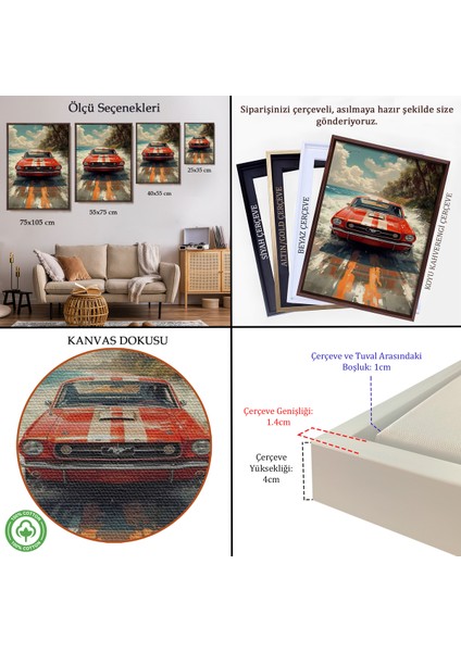 Çerçeveli Dekoratif Kanvas Tablo, Kırmızı Mustang TABLO-7910 indirimleri