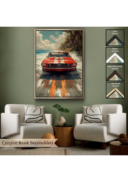 Çerçeveli Dekoratif Kanvas Tablo, Kırmızı Mustang TABLO-7910