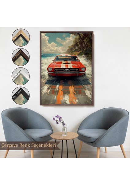 Çerçeveli Dekoratif Kanvas Tablo, Kırmızı Mustang TABLO-7910