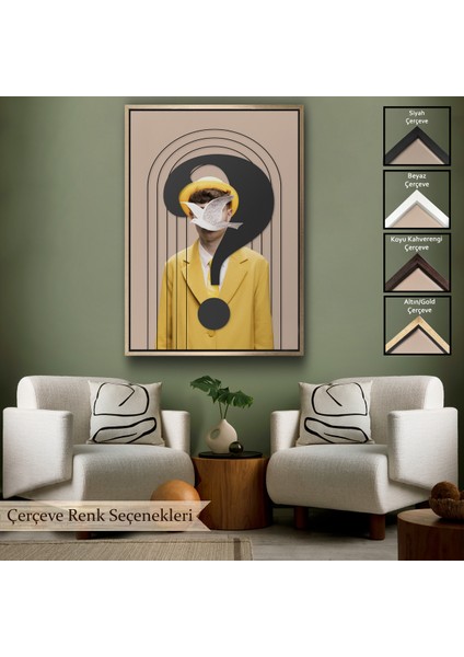 Çerçeveli Dekoratif Kanvas Tablo, Yüzünde Kuş Olan Adam Pop Art TABLO-7848