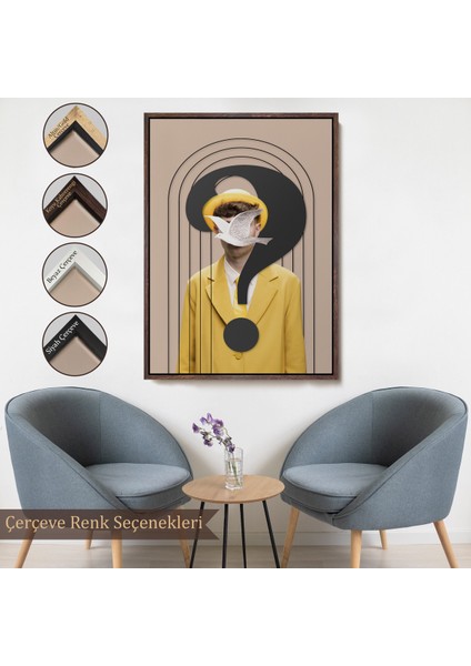 Çerçeveli Dekoratif Kanvas Tablo, Yüzünde Kuş Olan Adam Pop Art TABLO-7848