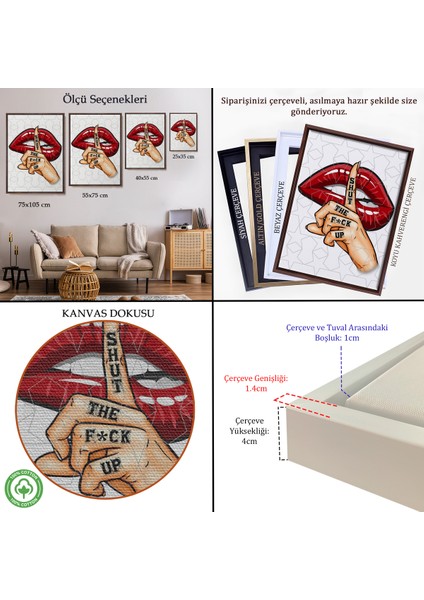 Çerçeveli Dekoratif Kanvas Tablo, Kapat Çeneni Tablosu - Shut The Fck UP-7780 indirimleri