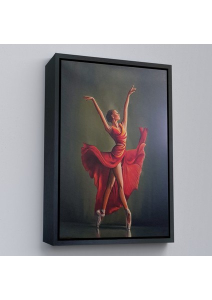 Çerçeveli Dekoratif Kanvas Tablo, Kırmızı Kıyafetli Bale Yapan Kadın TABLOSU-7951