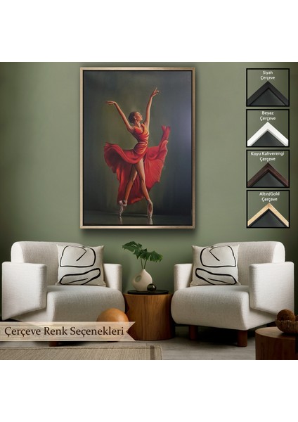 Çerçeveli Dekoratif Kanvas Tablo, Kırmızı Kıyafetli Bale Yapan Kadın TABLOSU-7951