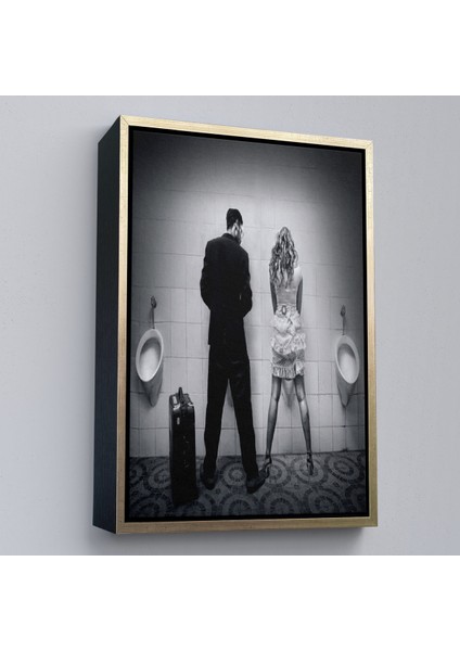 Çerçeveli Dekoratif Kanvas Tablo, Pisuvara Işeyen Çift TABLOSU-7890 fiyatları