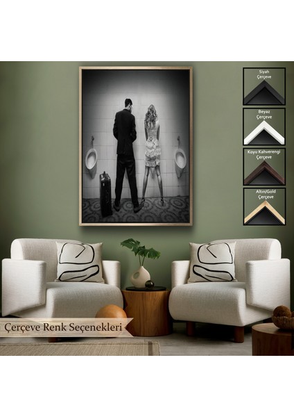 Çerçeveli Dekoratif Kanvas Tablo, Pisuvara Işeyen Çift TABLOSU-7890