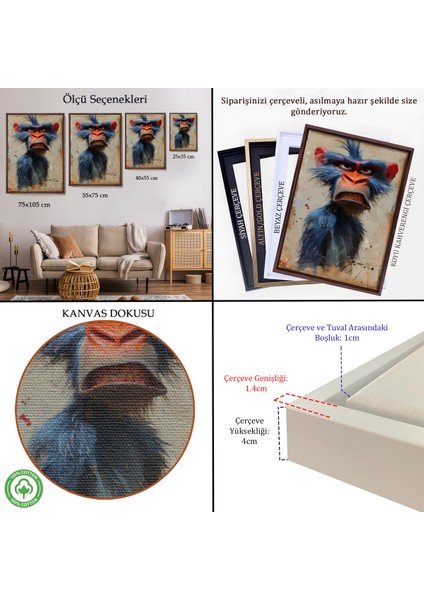 Çerçeveli Dekoratif Kanvas Tablo, Sinirli Maymun TABLOSU-7905 indirimleri