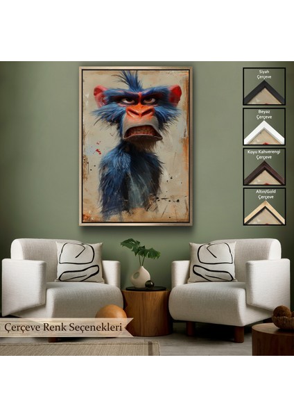 Çerçeveli Dekoratif Kanvas Tablo, Sinirli Maymun TABLOSU-7905