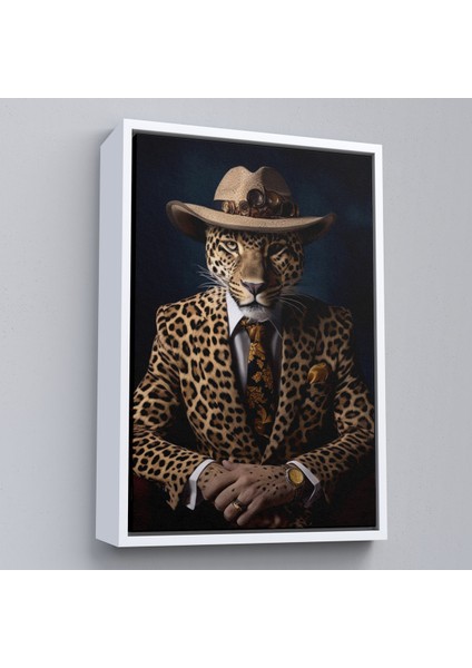 Çerçeveli Dekoratif Kanvas Tablo, Takım Elbiseli Leopar TABLOSU-7932 fırsatları