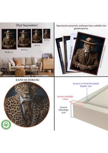 Çerçeveli Dekoratif Kanvas Tablo, Takım Elbiseli Leopar TABLOSU-7932 indirimleri